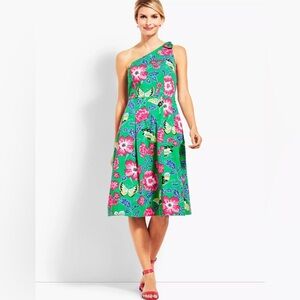 Talbots Green Floral One Shoulder Dress